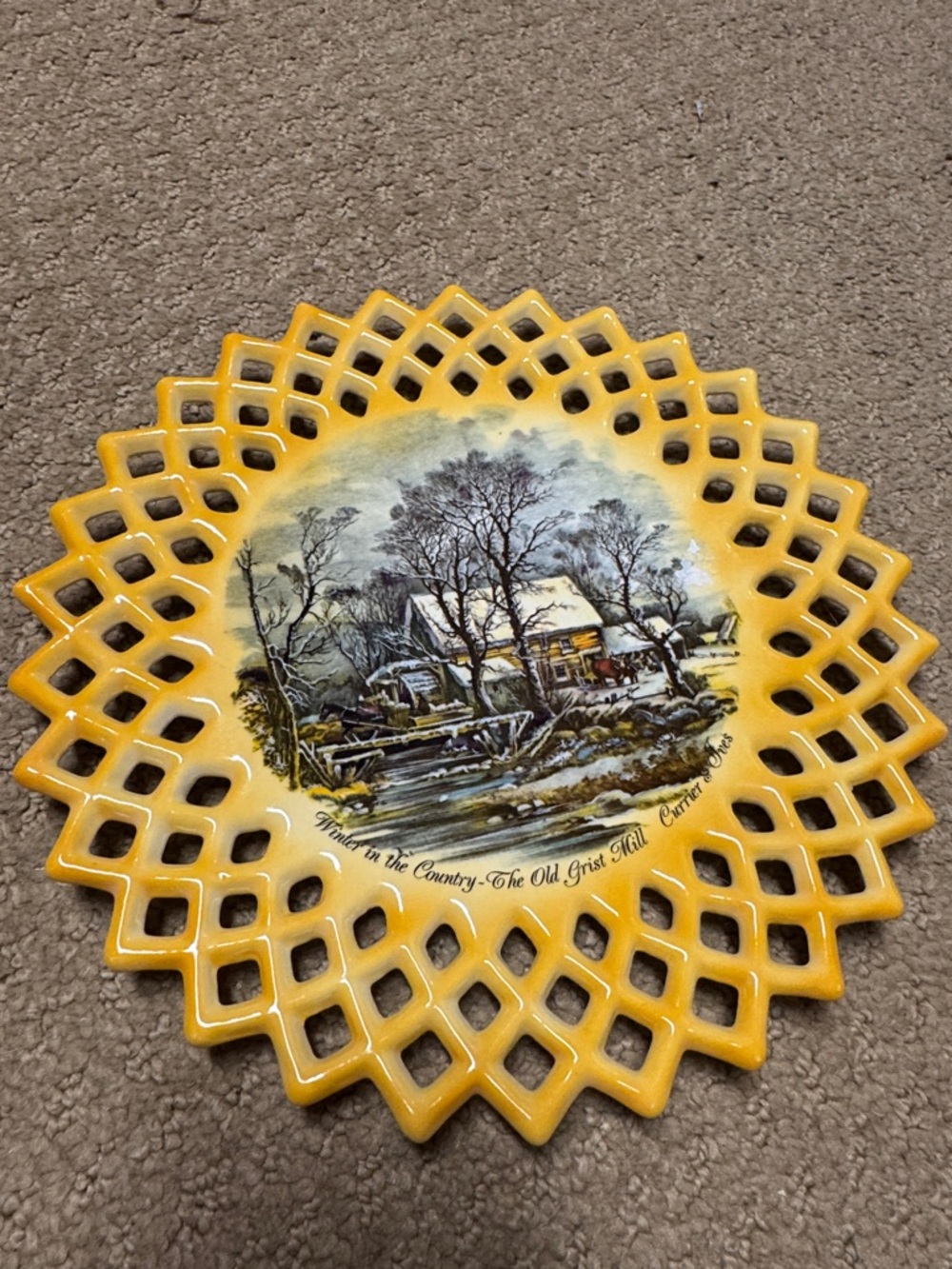 Vintage Currier Ives Winter In The Country Open Lattice Decorative 10” Plate
